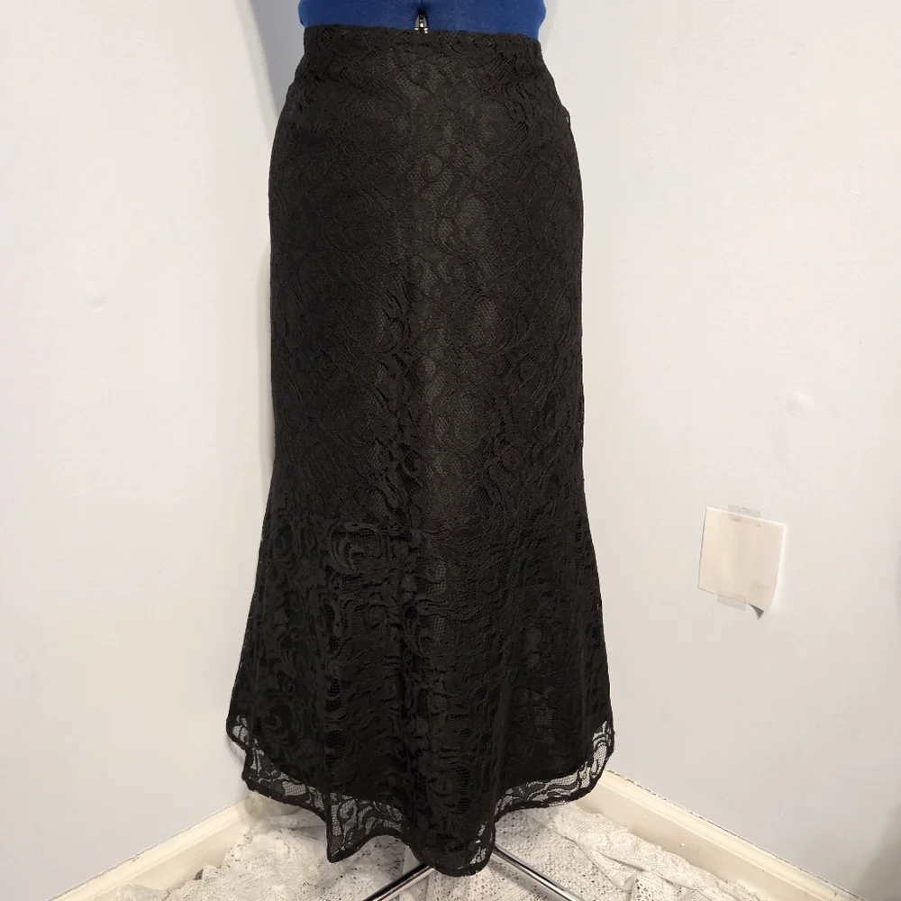 Vintage Black Lace Midi Skirt Size 12 - Picture 2 of 5